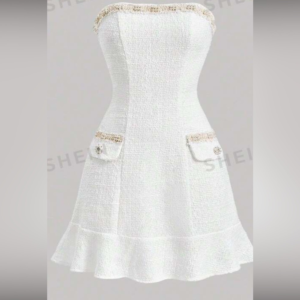 Pearl lined tweed dress